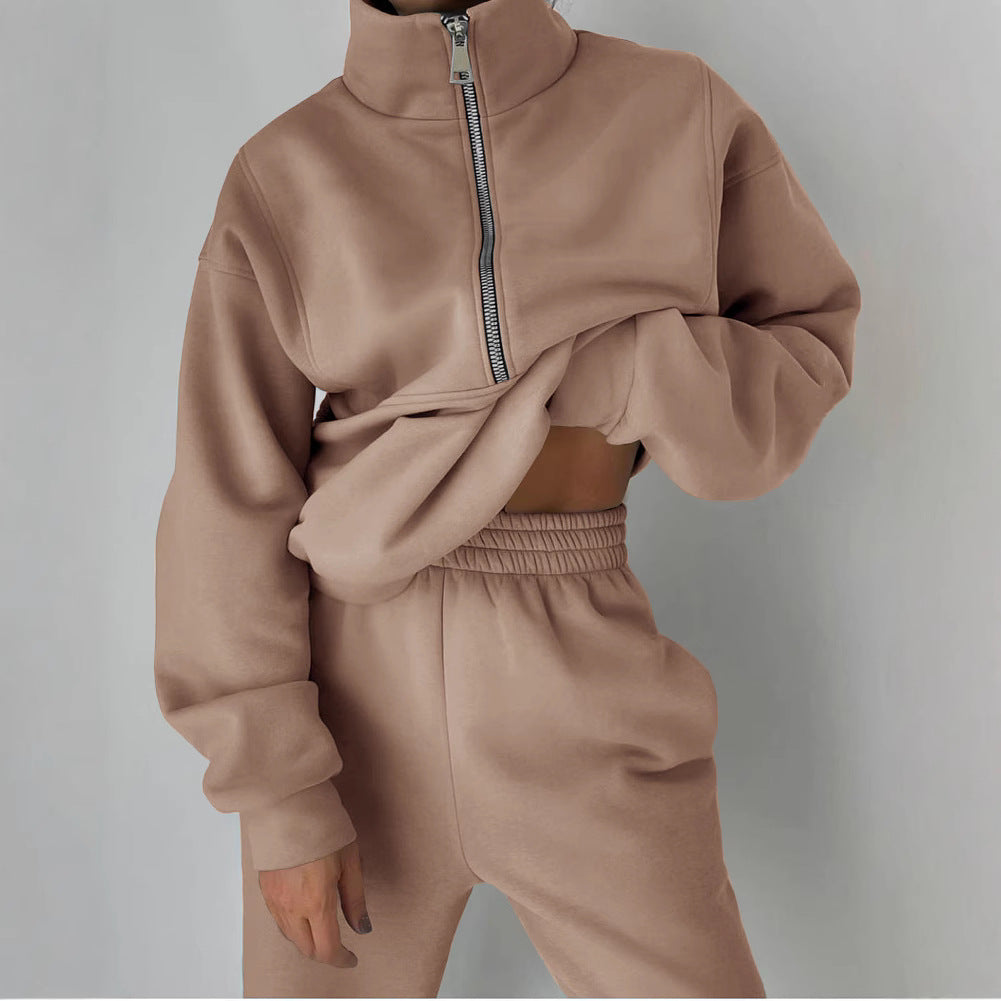 Damen Lässiger Oversized-Hoodie und Jogginghose Set mit Praktischem Reißverschluss R&B