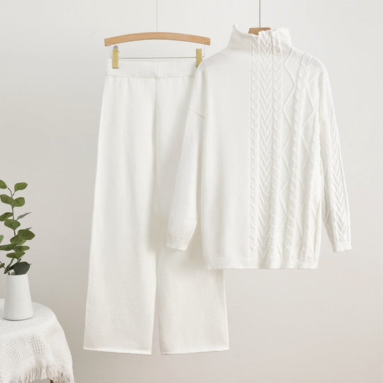 Damen gemütliches Strick-Loungewear-Set mit hochgeschlossenem Kragen R&B