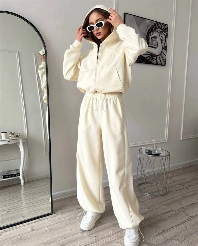 Damen sportlicher Kapuzenjacken- und Jogginghosen-Set mit modernem Design und praktischen Taschen R&B