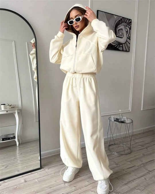 Damen sportlicher Kapuzenjacken- und Jogginghosen-Set mit modernem Design und praktischen Taschen R&B