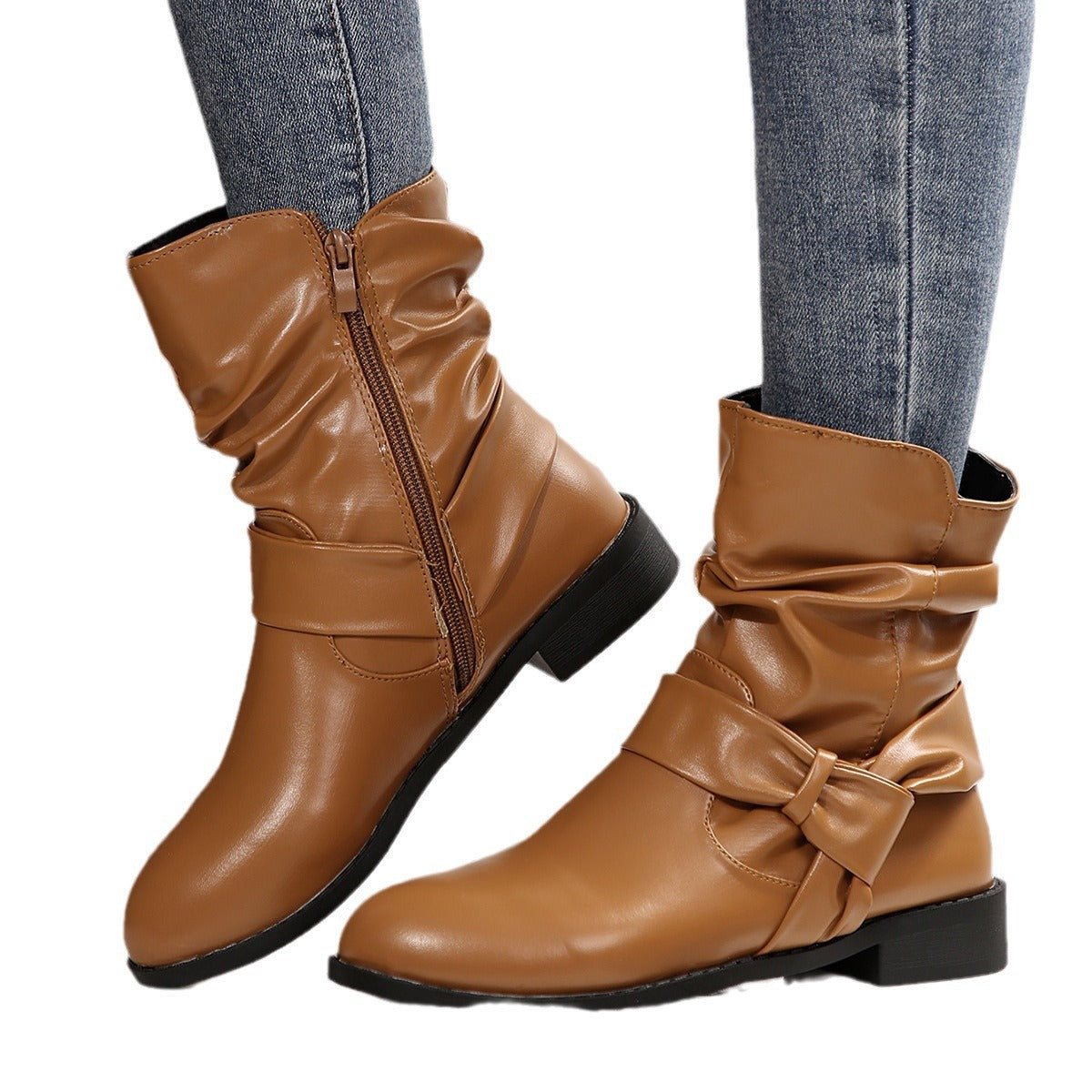 Damen Stiefeletten mit modischem Falten-Design und dekorativem Schleifenverschluss R&B