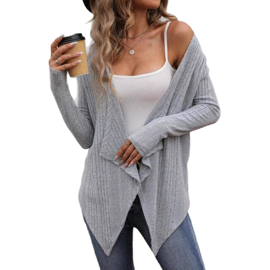 Damen Strickjacke mit asymmetrischem Saum und offenem Design R&B