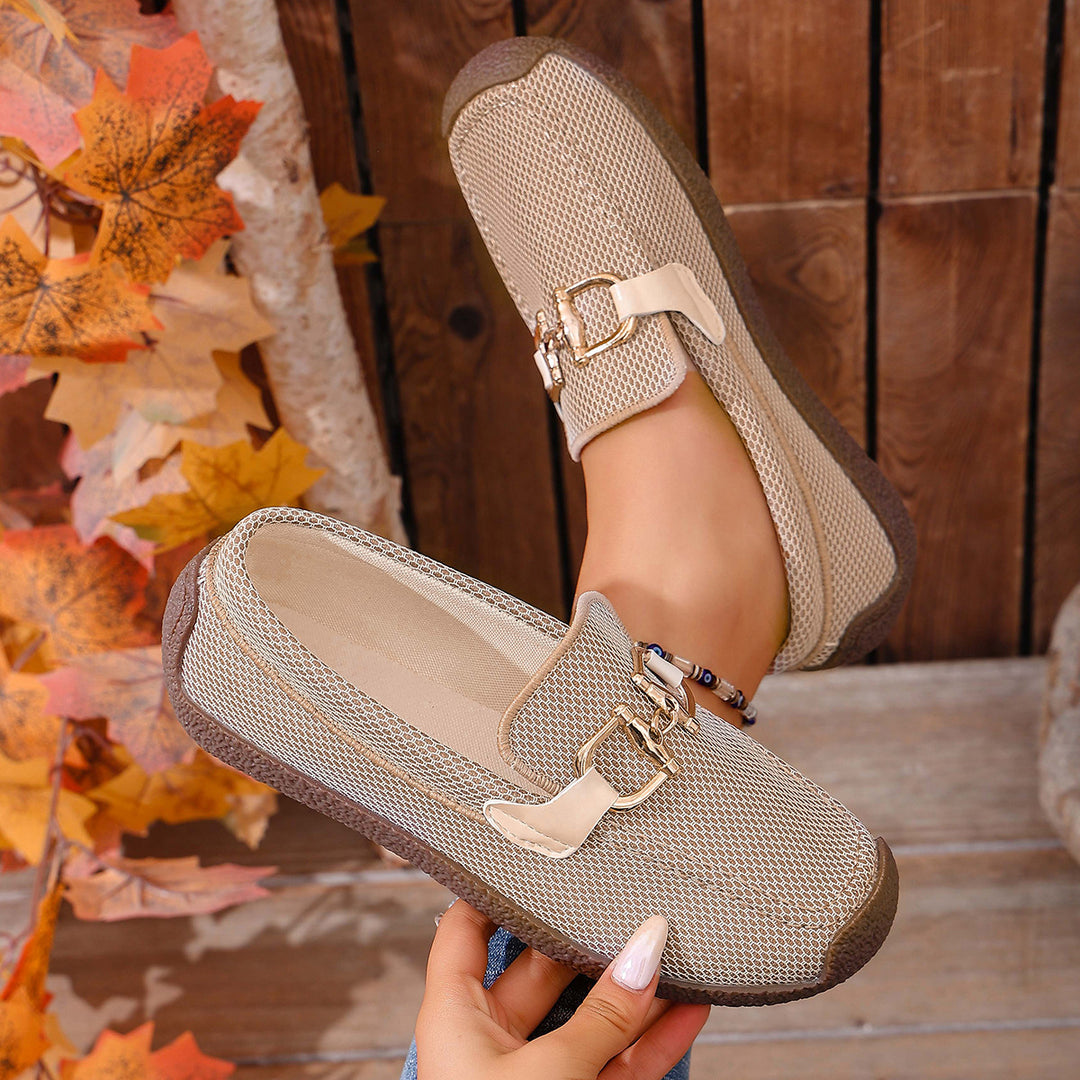 Damen Bequeme Clog-Schuhe mit luftiger Mesh-Oberfläche und modischem Schnallen-Detail R&B