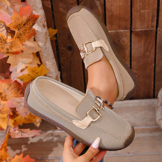Damen Bequeme Clog-Schuhe mit luftiger Mesh-Oberfläche und modischem Schnallen-Detail R&B