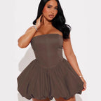 Damen Trägerloses Babydoll-Kleid mit voluminösem Saum