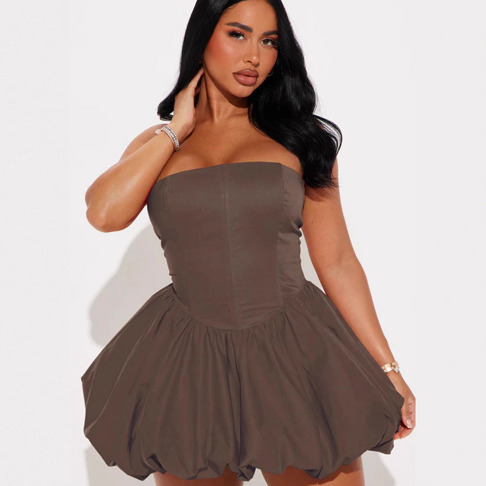 Damen Trägerloses Babydoll-Kleid mit voluminösem Saum
