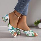 Damen Designermules mit floralem Musterdruck und Blockabsatz R&B