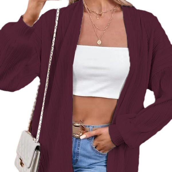 Damen Lässiger Cardigan aus strukturiertem Material mit weiten Ärmeln R&B