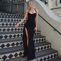 Damen Elegantes Maxikleid mit tiefem Schlitz und tailliertem Oberteil R&B