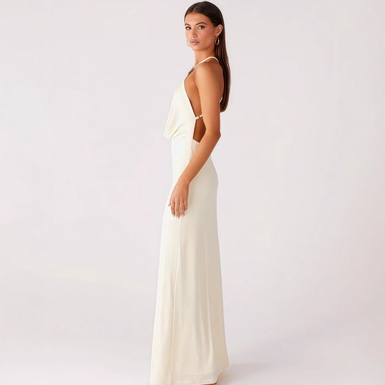 Damen Elegantes Maxikleid mit tiefem Austchnitt und feinen Trägern R&B