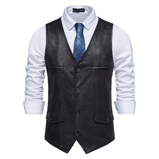 Herren elegante Weste aus Kunstleder mit praktischen Taschen R&B