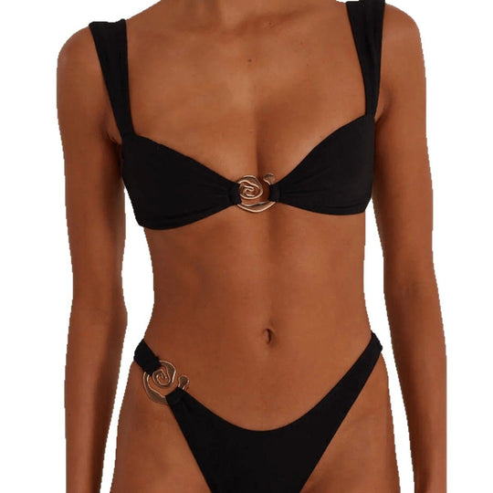 Damen Elegant geschnittenes Bikini-Set mit dekorativen Metallelementen R&B