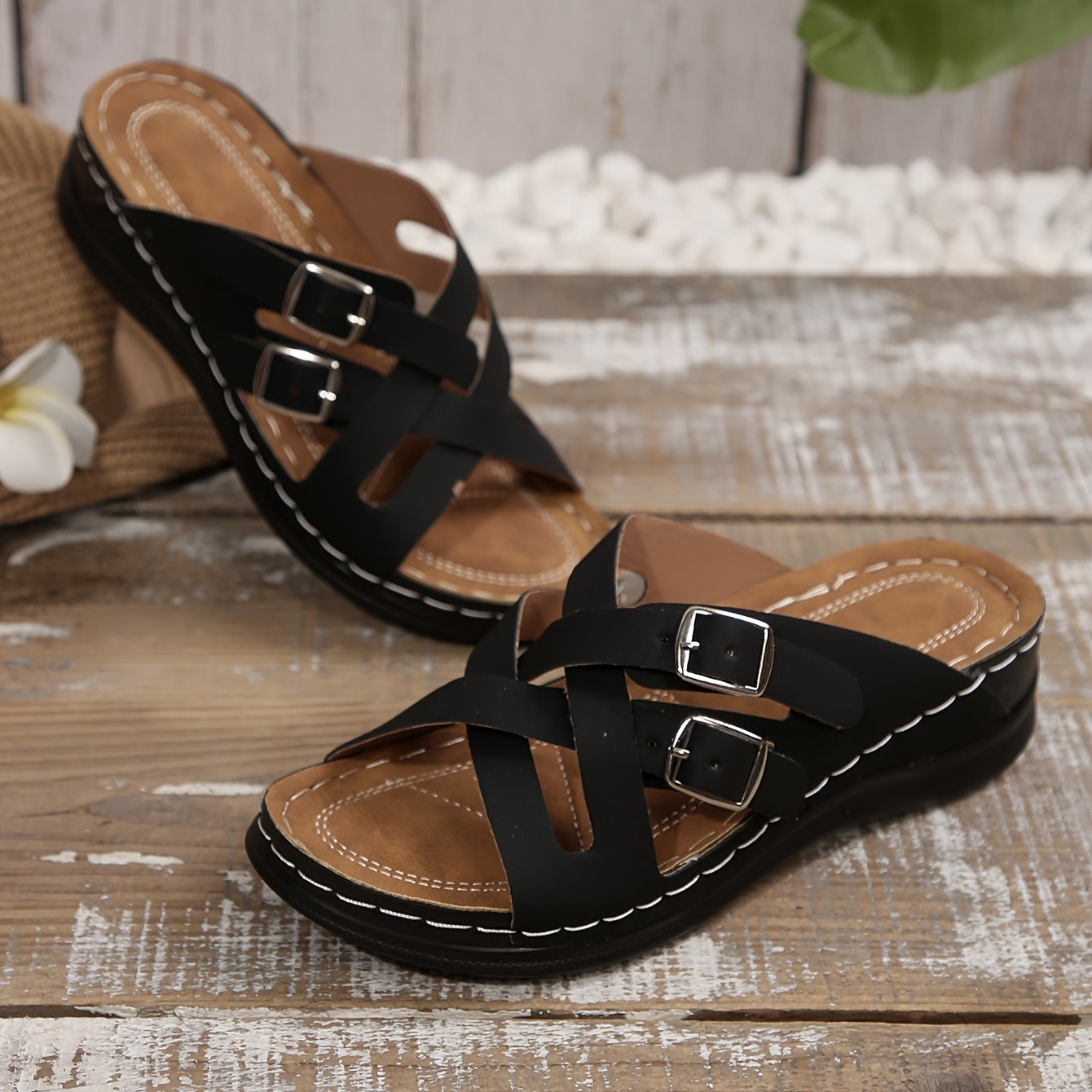 Damen komfortable Clogs mit dekorativen Schnallen R&B