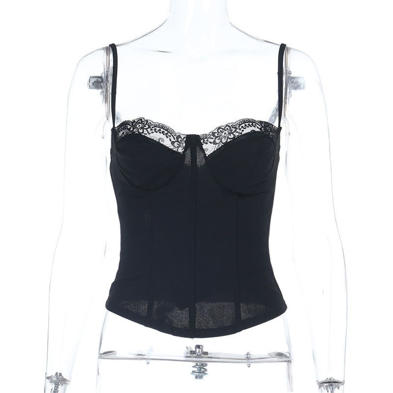 Damen Spitzen-Corsage mit verstellbaren Trägern und geschnürtem Detail R&B