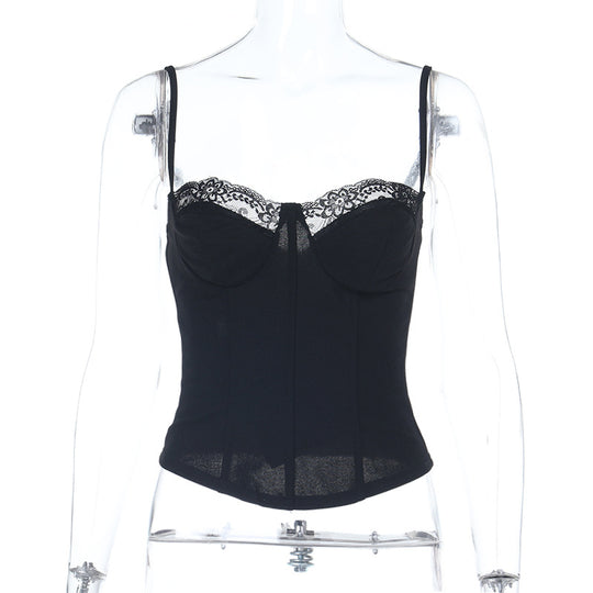 Damen Spitzen-Corsage mit verstellbaren Trägern und geschnürtem Detail R&B