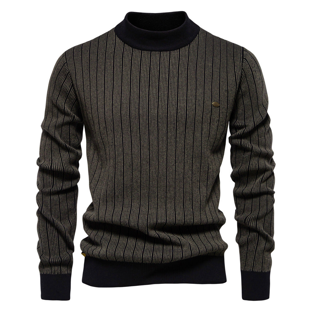 Herren Feinstrickpullover mit Rollkragen und Streifenmuster R&B