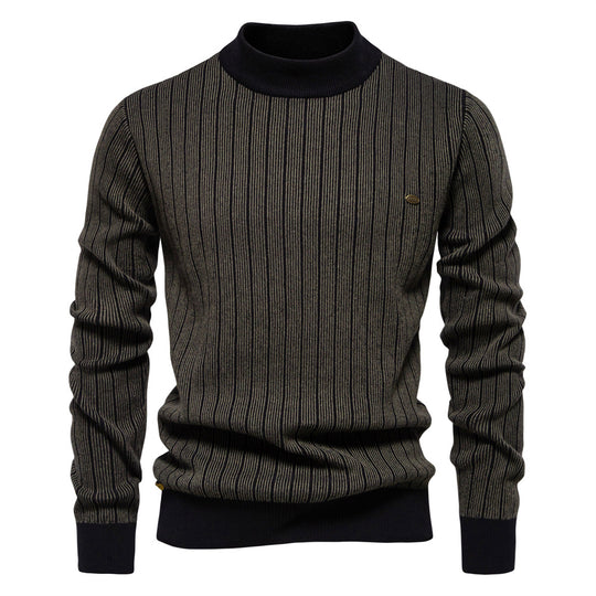 Herren Feinstrickpullover mit Rollkragen und Streifenmuster R&B