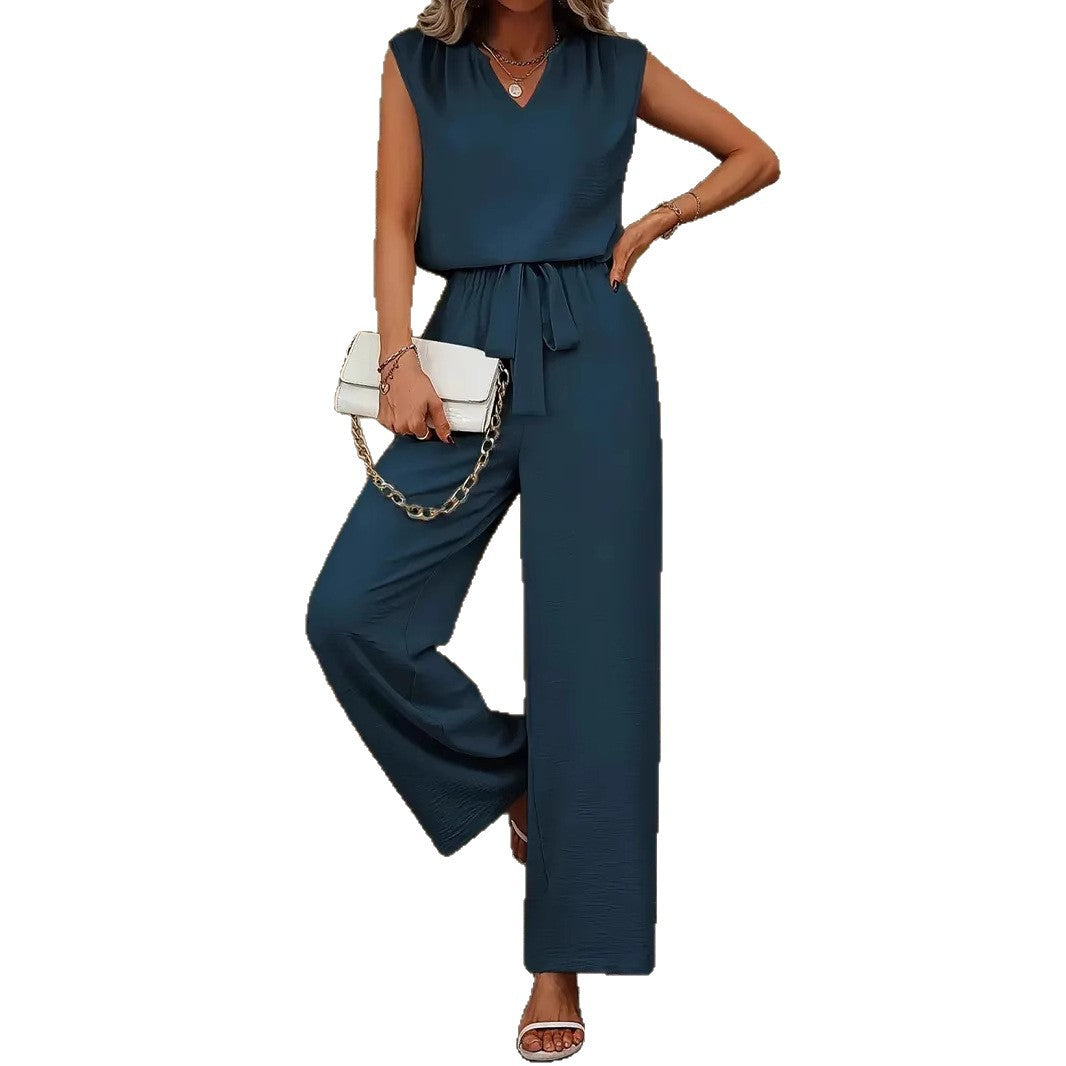 Damen Eleganter Suit mit V-Ausschnitt und Taillenknoten R&B