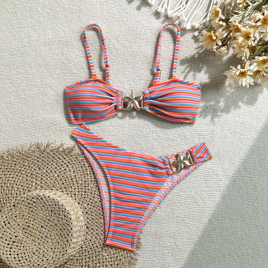 Damen Bandeau-Bikini mit einzigartigem Streifenmuster R&B