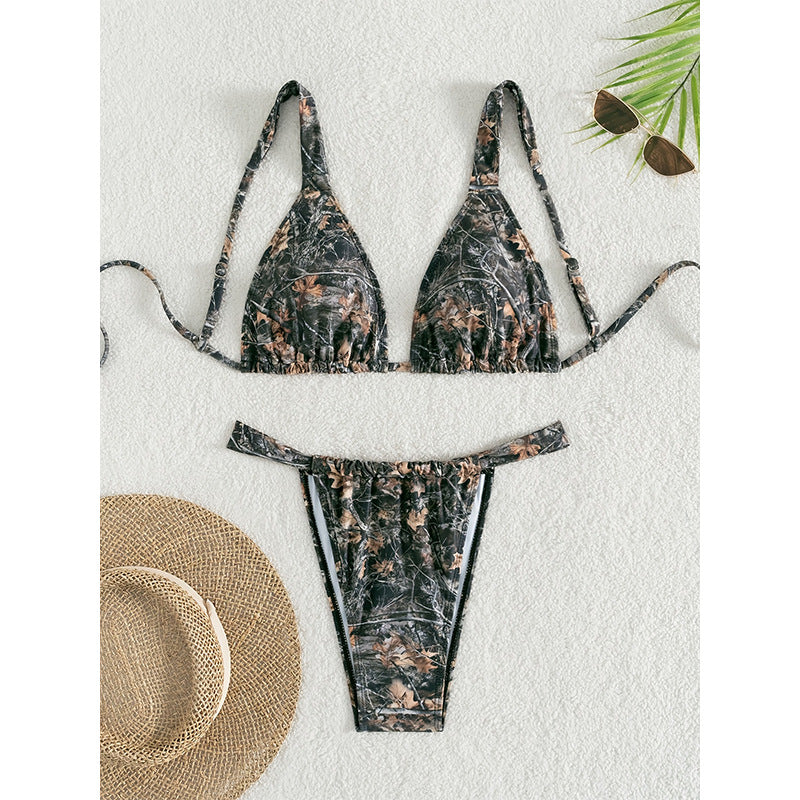 Damen Triangel-Bikini mit verspieltem floralem Muster und verstellbaren Trägern R&B