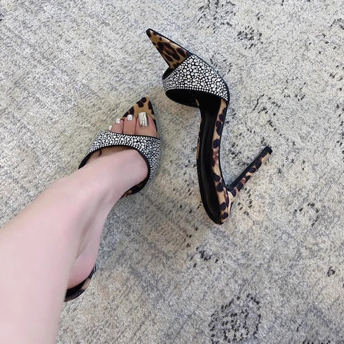 Damen elegante Stiletto Mules mit funkelnden Strassverzierungen R&B
