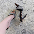 Damen elegante Stiletto Mules mit funkelnden Strassverzierungen R&B