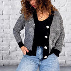 Damen Modischer Cardigan mit Chevron-Muster und Knöpfen