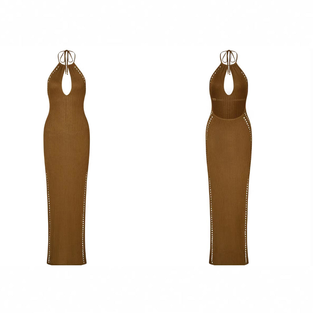 Damen figurbetontes Strickkleid mit tiefem V-Ausschnitt R&B