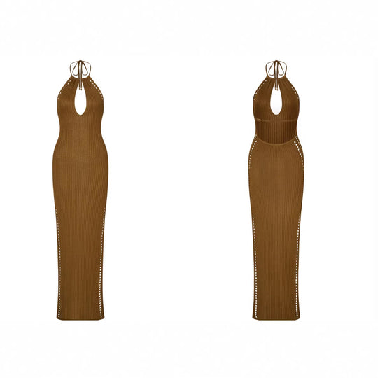 Damen figurbetontes Strickkleid mit tiefem V-Ausschnitt R&B