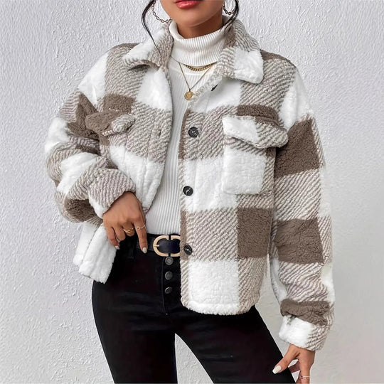 Damen Kuschelige Karojacke R&B