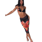 Damen Bikini mit floralem Muster und eleganter Midikette R&B