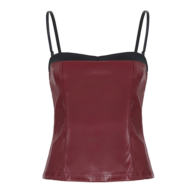Damen-Crop-Top aus Kunstleder mit raffinierten Trägern R&B