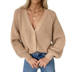 Damen legerer V-Ausschnitt Strickcardigan mit Knöpfen R&B