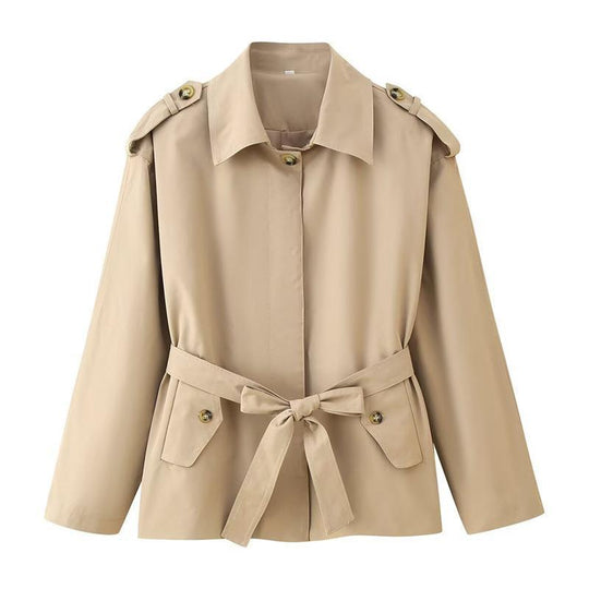 Damen elegante Trenchjacke mit taillierbarem Gürtel und modischen Knopfdetails R&B