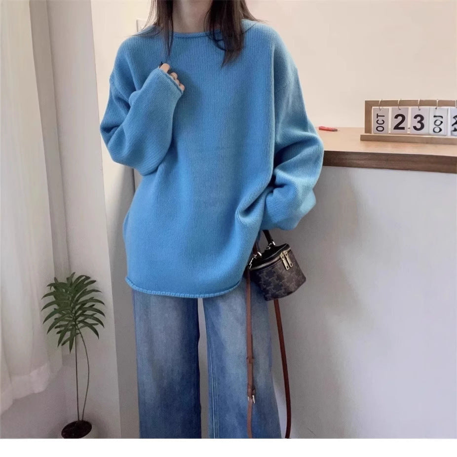 Damen Oversized Strickpullover mit lässigem Schnitt und hohem Kragen R&B
