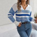 R&B | Pullover - Damen Winter gestreifter Strickpullover