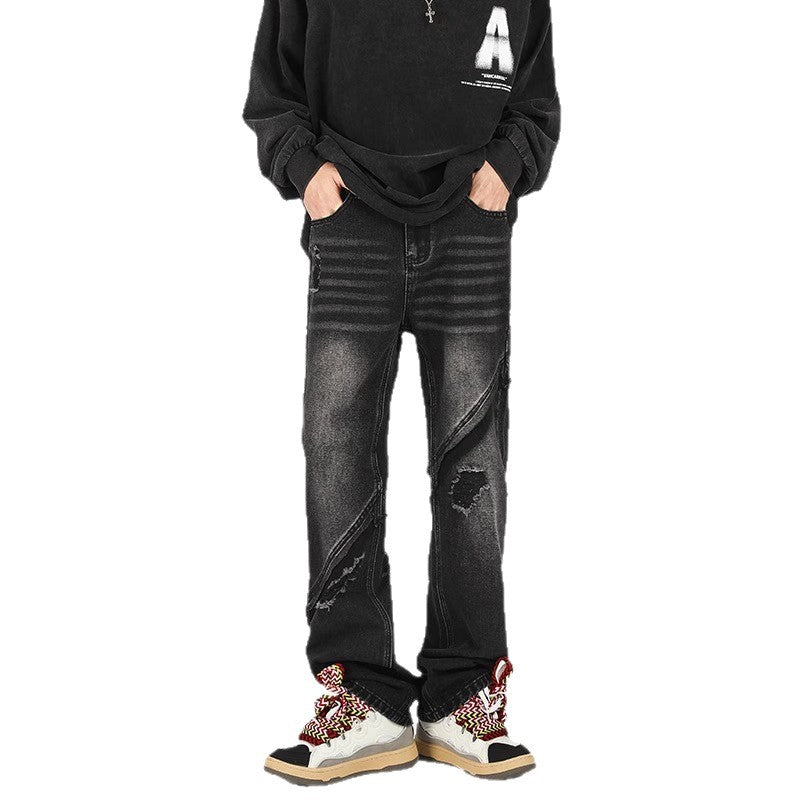Herren modische Ripped Denim-Jeans im lässigen Schnitt mit asymmetrischem Design