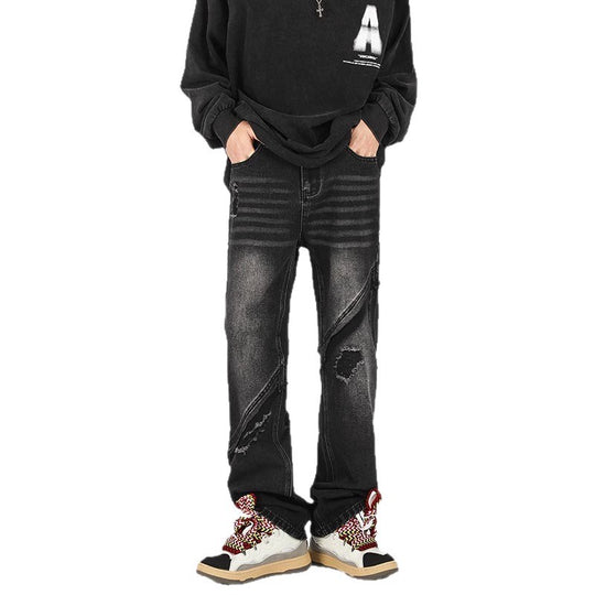 Herren modische Ripped Denim-Jeans im lässigen Schnitt mit asymmetrischem Design R&B