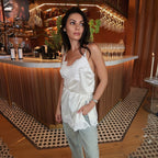 Damen verspieltes Satin-Top mit Spitzenverzierung R&B