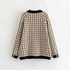 Damen Strickjacke mit Modischem Karomuster und Knopfdetails R&B