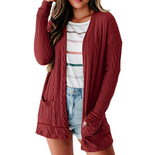 Damen luftige Strickjacke mit Taschen und modernem Design R&B