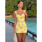Damen Figurbetontes Sommerkleid mit Blumendruck und Herz-Ausschnitt R&B