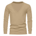 Herren V-Ausschnitt Langarm-T-Shirt mit hochwertigem Baumwollmix und bequemer Passform