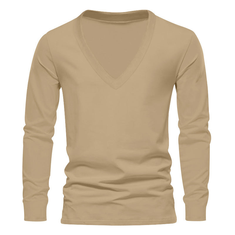 Herren V-Ausschnitt Langarm-T-Shirt mit hochwertigem Baumwollmix und bequemer Passform