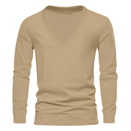 Herren V-Ausschnitt Langarm-T-Shirt mit hochwertigem Baumwollmix und bequemer Passform R&B
