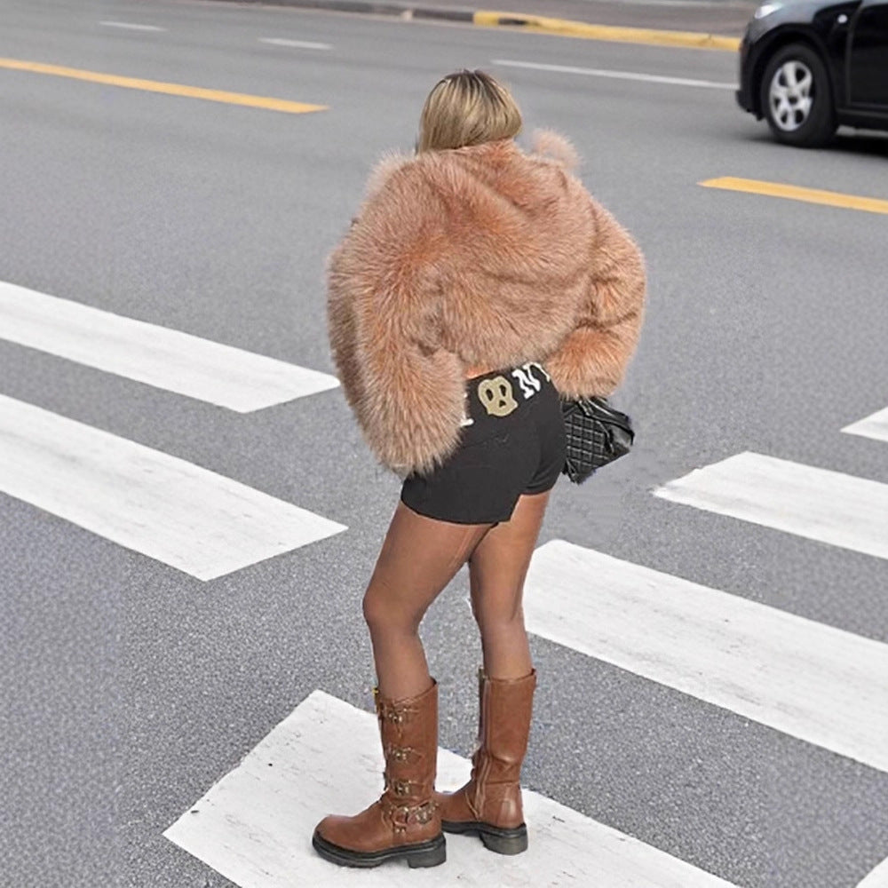 Damen Kunstfelljacke mit voluminösen Ärmeln und modernem Schnitt R&B