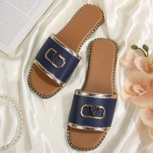 Damen modische Riemchen-Sandalen mit goldenen Details R&B