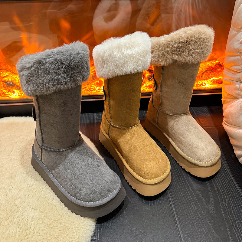 Damen kuschelige Winterstiefel mit luxuriösem Kunstpelzkragen R&B