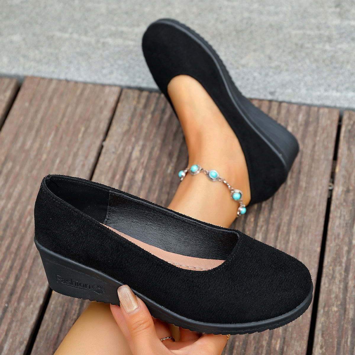 Damen Komfortable Ballerinas mit Keilabsatz