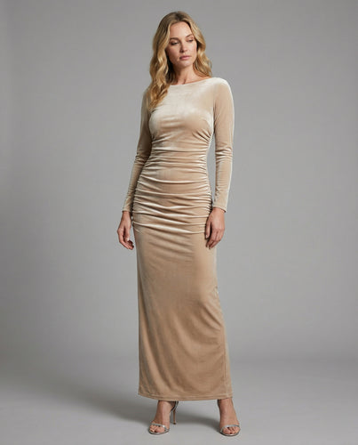 Damen Elegantes und figurbetontes Langarm-Midi-Kleid R&B
